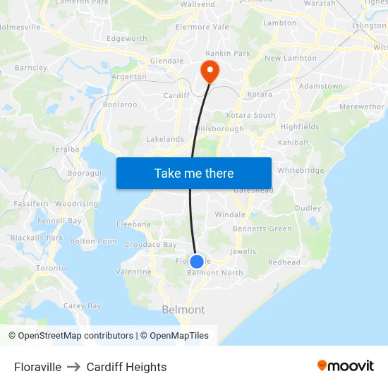 Floraville to Cardiff Heights map