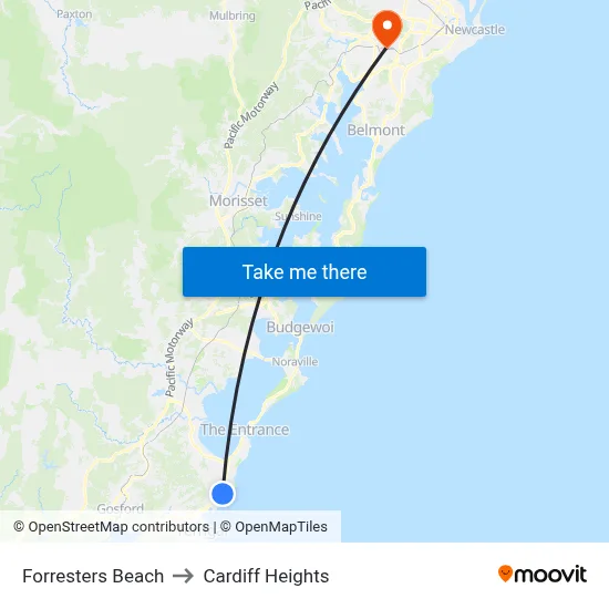 Forresters Beach to Cardiff Heights map