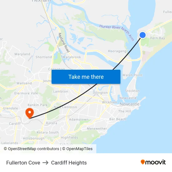 Fullerton Cove to Cardiff Heights map