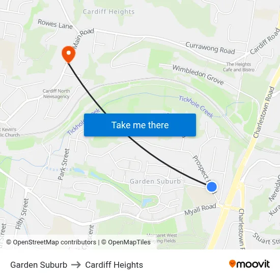 Garden Suburb to Cardiff Heights map