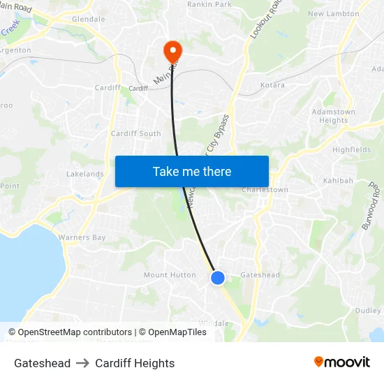 Gateshead to Cardiff Heights map