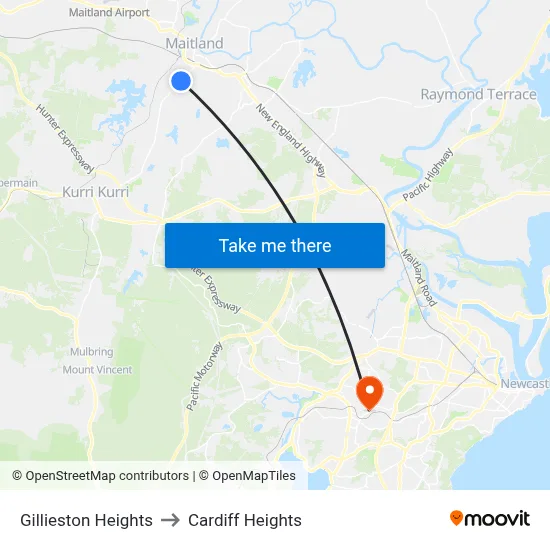Gillieston Heights to Cardiff Heights map