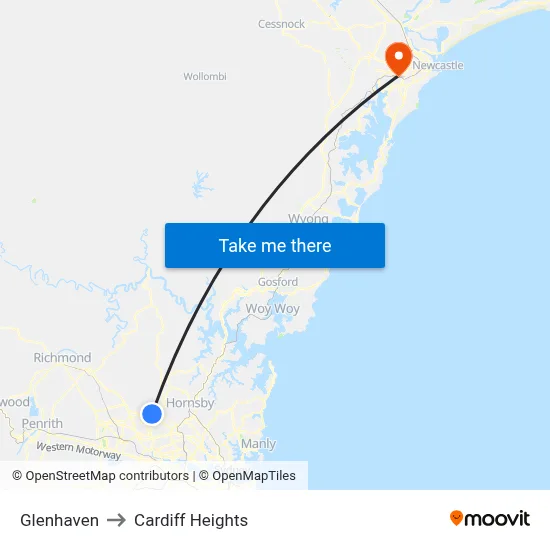 Glenhaven to Cardiff Heights map