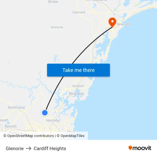 Glenorie to Cardiff Heights map