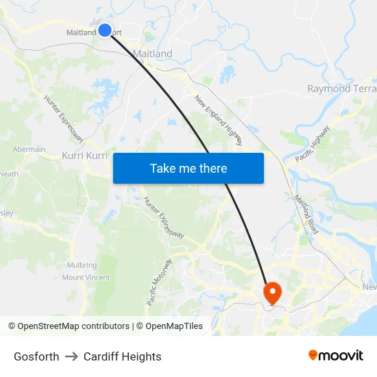 Gosforth to Cardiff Heights map