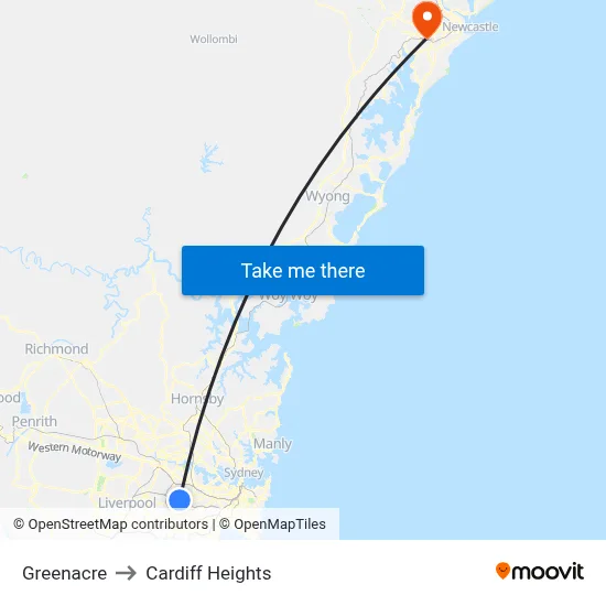Greenacre to Cardiff Heights map