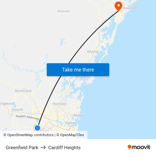 Greenfield Park to Cardiff Heights map