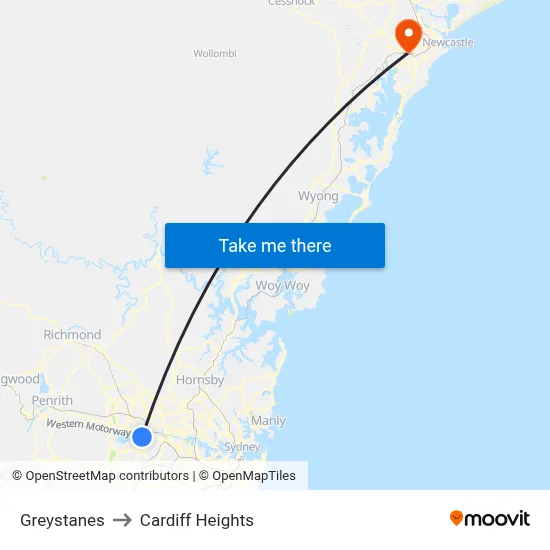 Greystanes to Cardiff Heights map