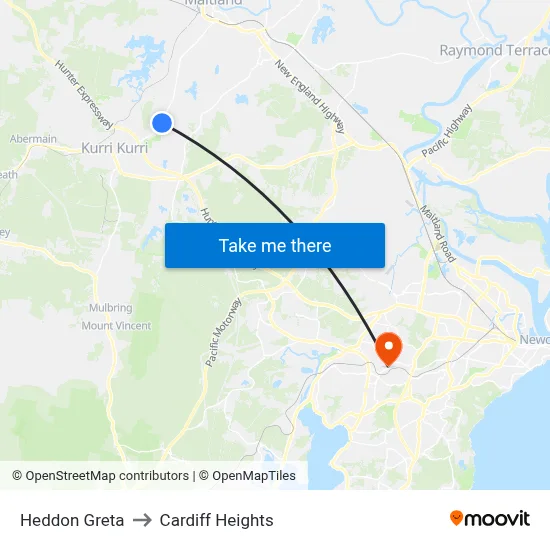 Heddon Greta to Cardiff Heights map