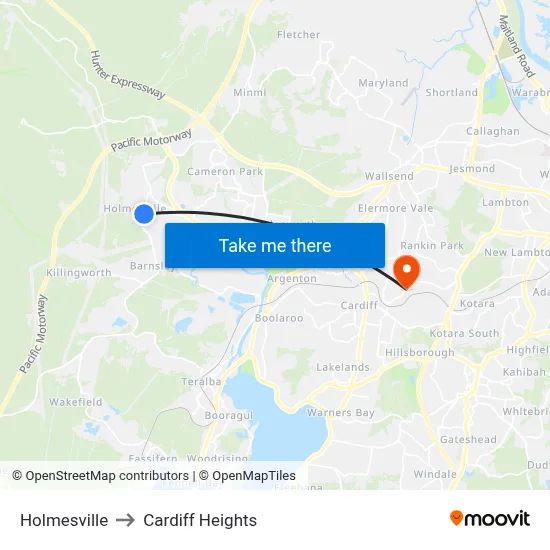 Holmesville to Cardiff Heights map