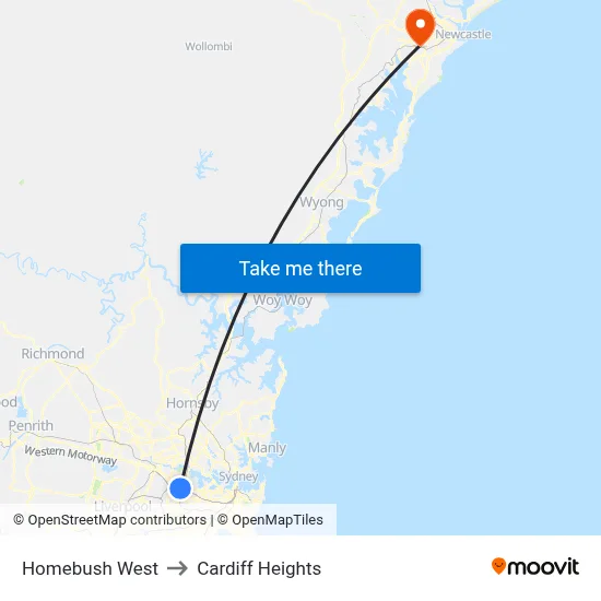 Homebush West to Cardiff Heights map