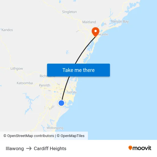 Illawong to Cardiff Heights map