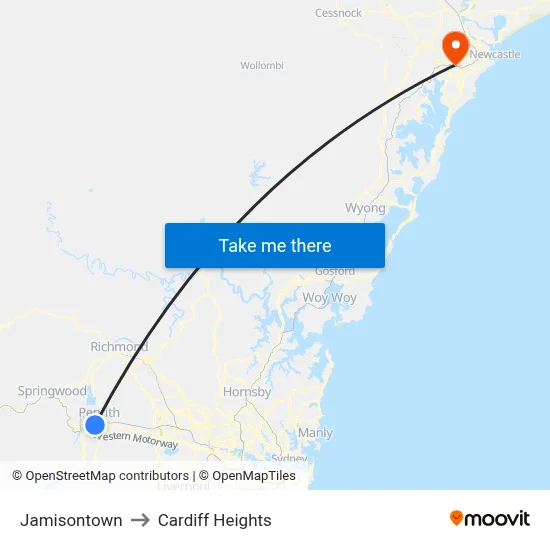 Jamisontown to Cardiff Heights map