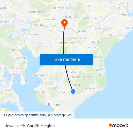 Jewells to Cardiff Heights map