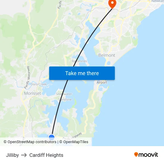 Jilliby to Cardiff Heights map