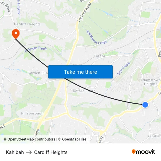 Kahibah to Cardiff Heights map
