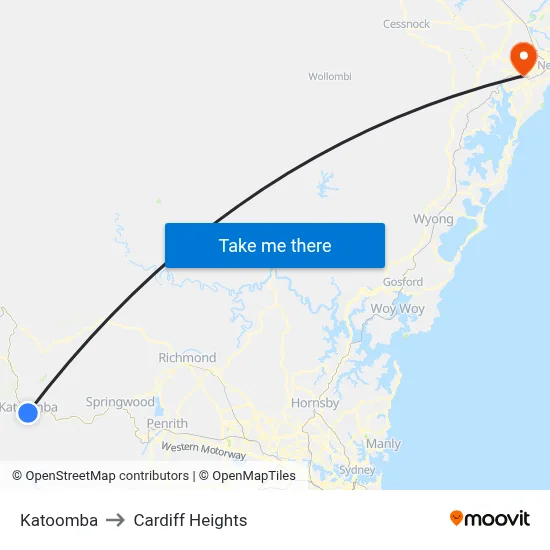 Katoomba to Cardiff Heights map