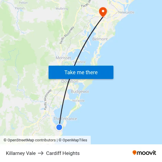 Killarney Vale to Cardiff Heights map
