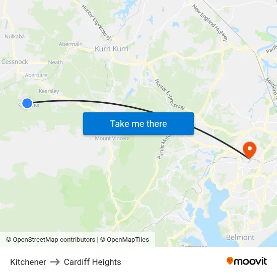 Kitchener to Cardiff Heights map