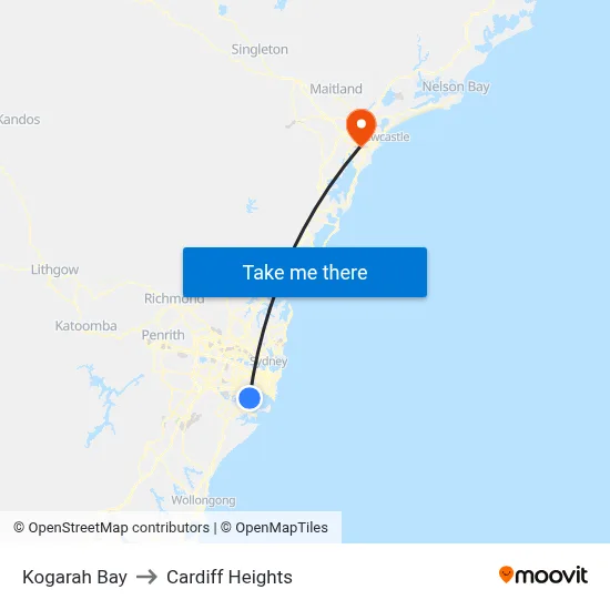 Kogarah Bay to Cardiff Heights map