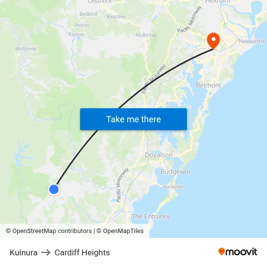 Kulnura to Cardiff Heights map