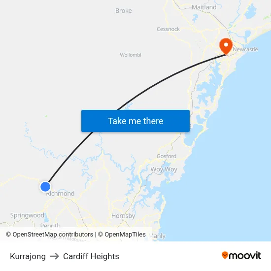 Kurrajong to Cardiff Heights map
