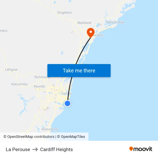 La Perouse to Cardiff Heights map