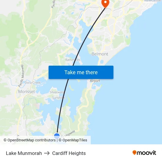 Lake Munmorah to Cardiff Heights map