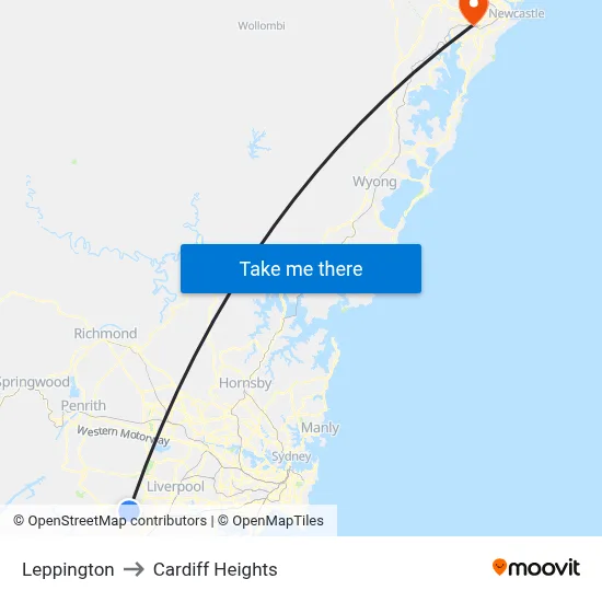 Leppington to Cardiff Heights map