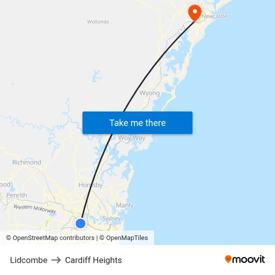 Lidcombe to Cardiff Heights map