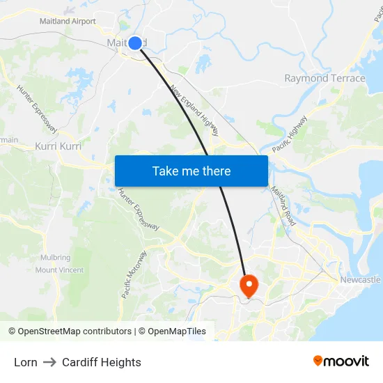Lorn to Cardiff Heights map