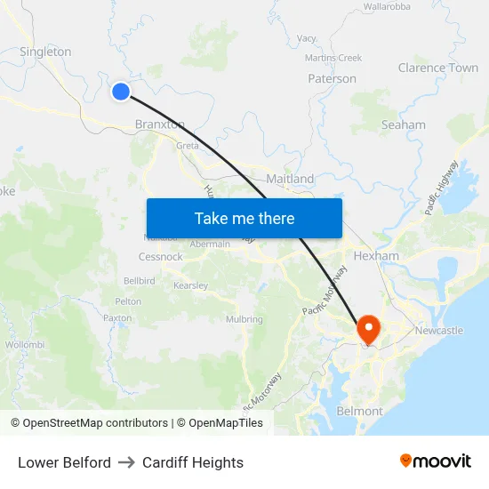 Lower Belford to Cardiff Heights map