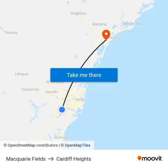 Macquarie Fields to Cardiff Heights map