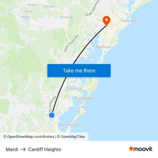 Mardi to Cardiff Heights map