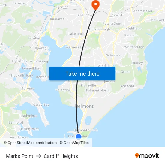 Marks Point to Cardiff Heights map