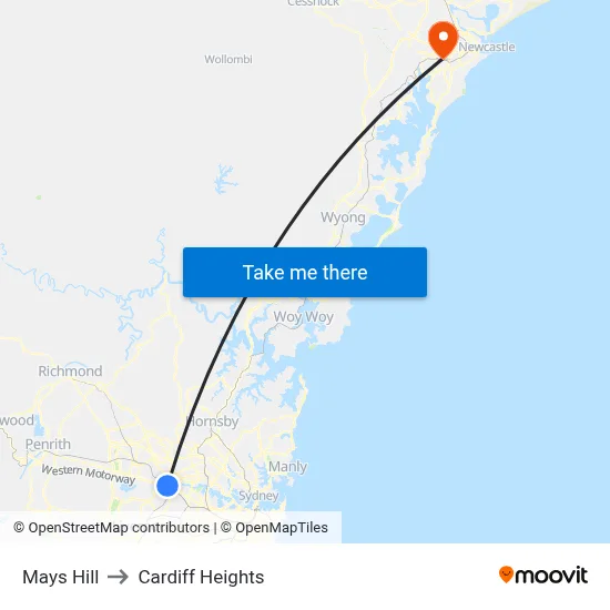 Mays Hill to Cardiff Heights map