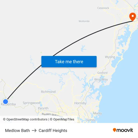 Medlow Bath to Cardiff Heights map