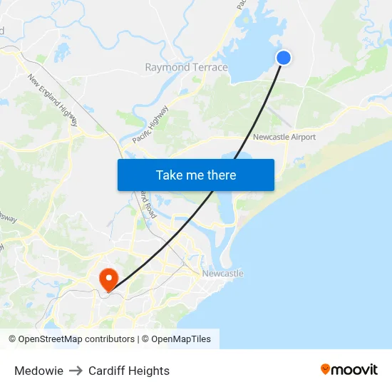 Medowie to Cardiff Heights map