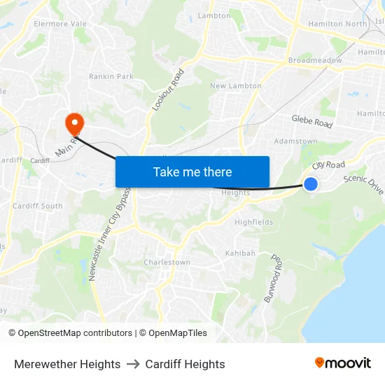 Merewether Heights to Cardiff Heights map