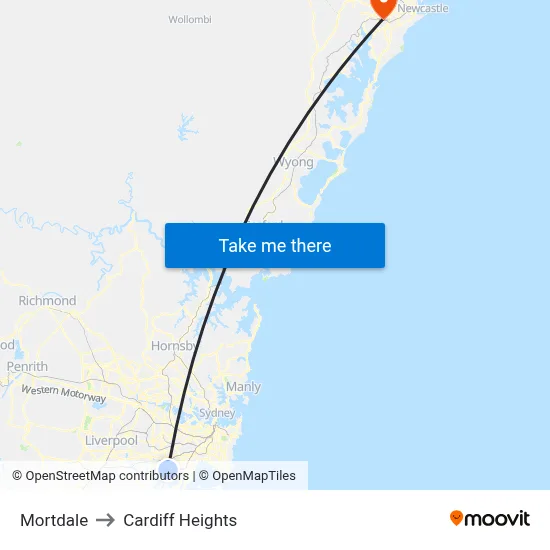Mortdale to Cardiff Heights map