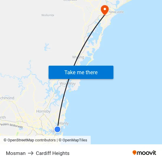 Mosman to Cardiff Heights map