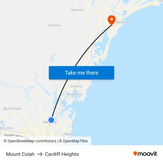 Mount Colah to Cardiff Heights map