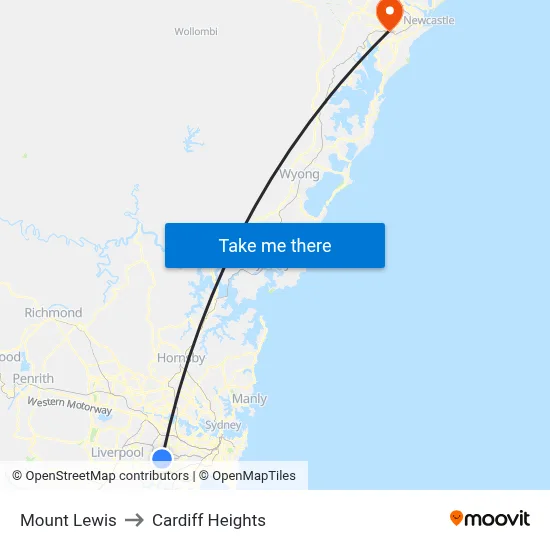 Mount Lewis to Cardiff Heights map