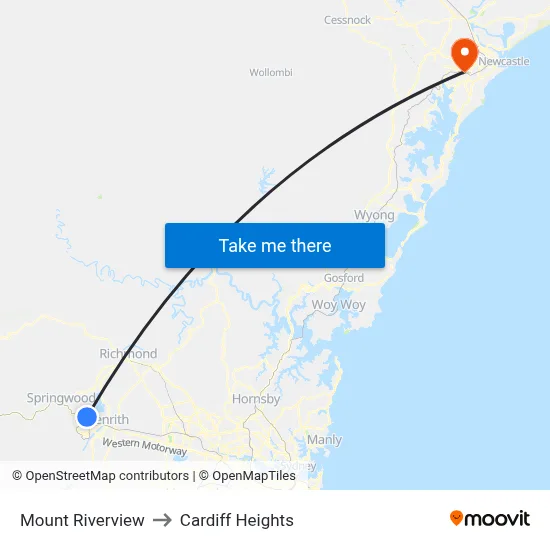 Mount Riverview to Cardiff Heights map