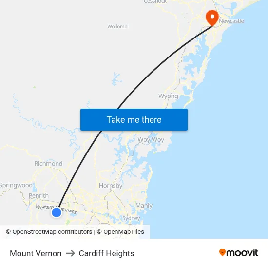 Mount Vernon to Cardiff Heights map