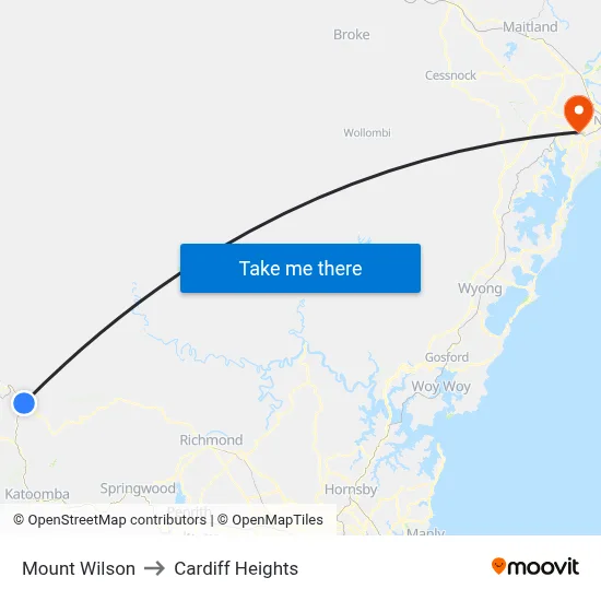 Mount Wilson to Cardiff Heights map