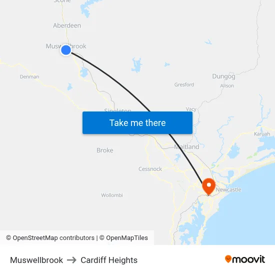 Muswellbrook to Cardiff Heights map