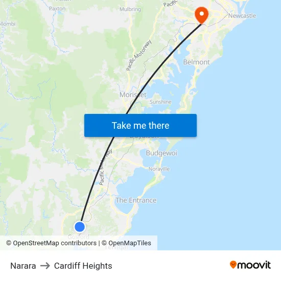 Narara to Cardiff Heights map