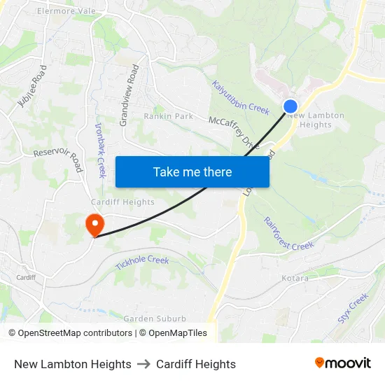 New Lambton Heights to Cardiff Heights map