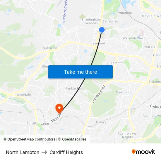 North Lambton to Cardiff Heights map